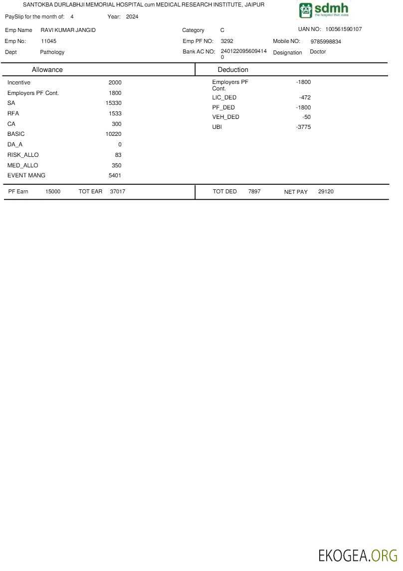 Modèle de fiche de paie de l'hôpital Santokba Durlabhji Memorial aux formats Word et PDF.pdf, 1